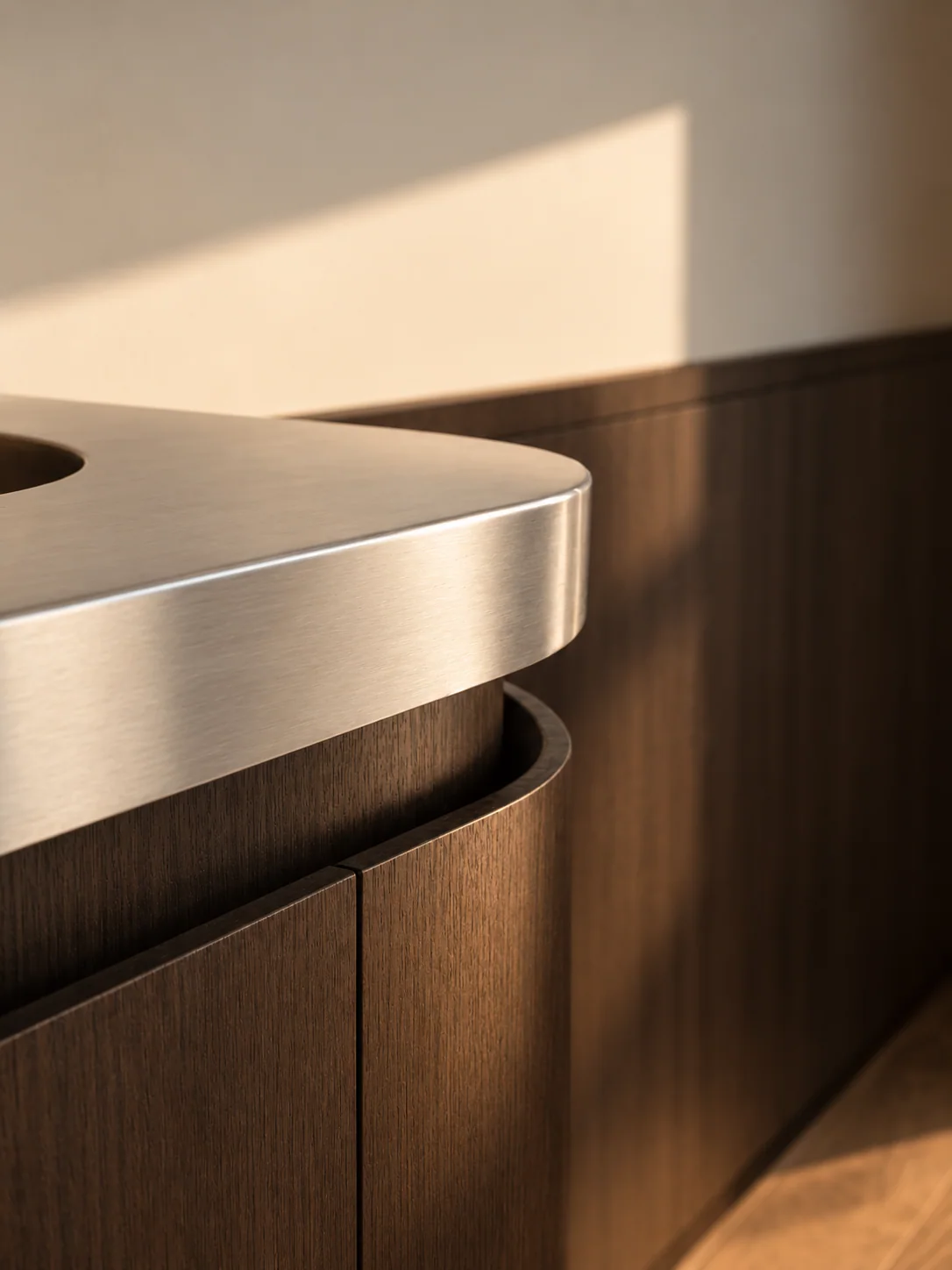 Stainless steel countertop and timber detail