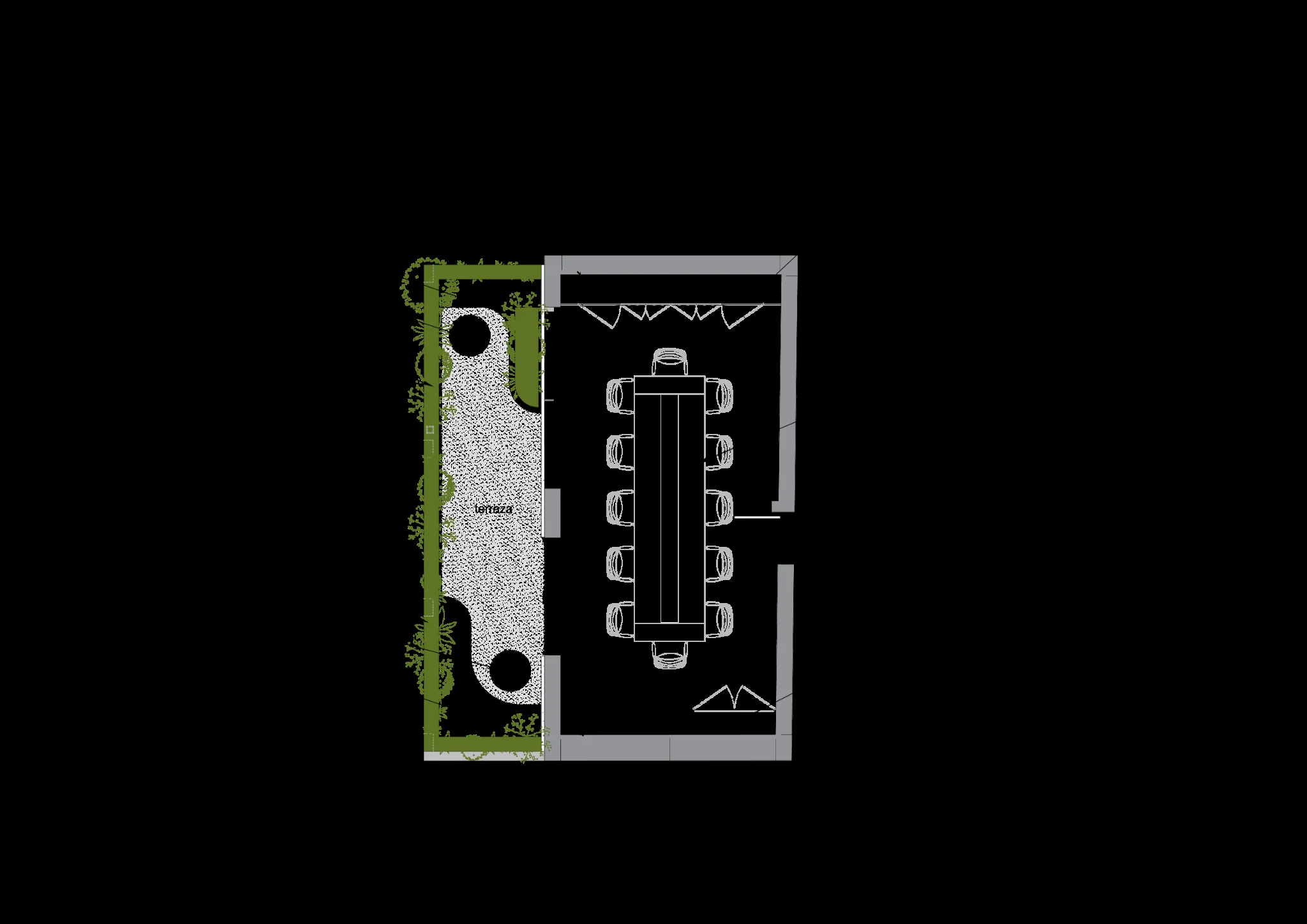Architectural plan of the meeting room and terrace